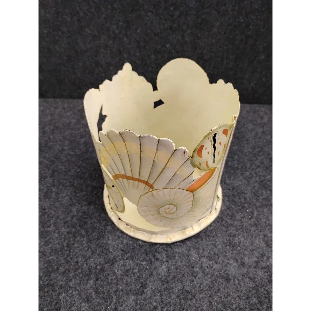 Vintage Coastal Seashell Motif Handmade Metal Candle Holder Artist Signed 5